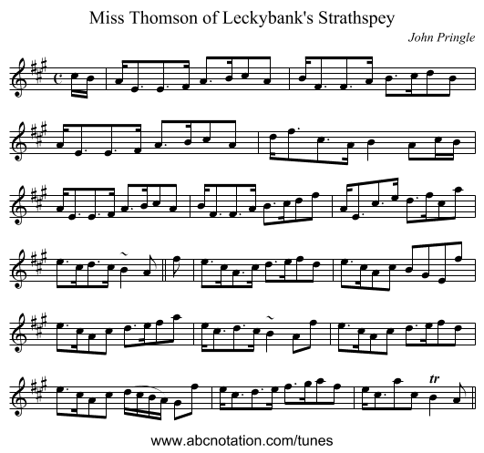 Miss Thomson of Leckybank's Strathspey - staff notation