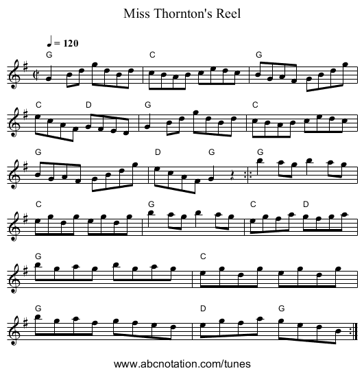 Miss Thornton's Reel - staff notation