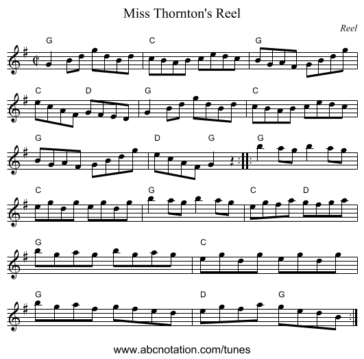 Miss Thornton's Reel - staff notation
