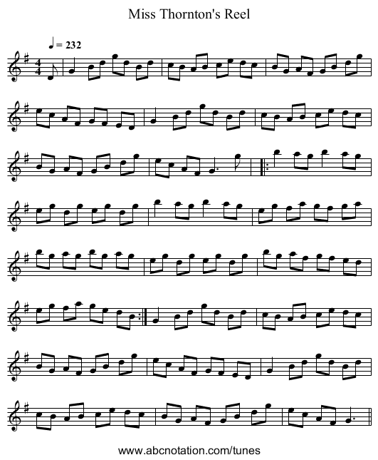 Miss Thornton's Reel - staff notation