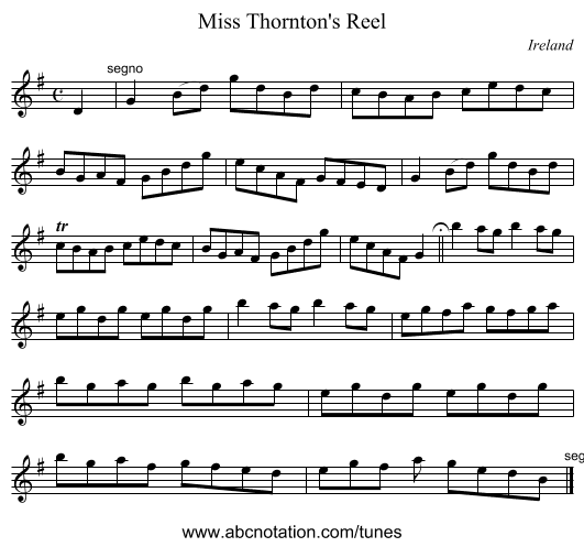 Miss Thornton's Reel - staff notation