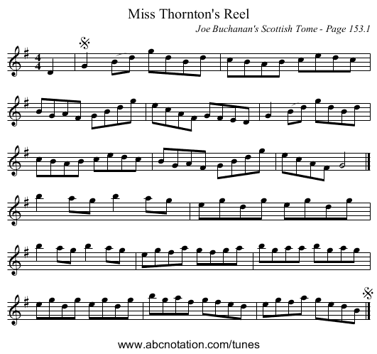 Miss Thornton's Reel - staff notation