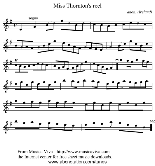 Miss Thornton's reel - staff notation