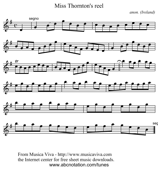 Miss Thornton's reel - staff notation