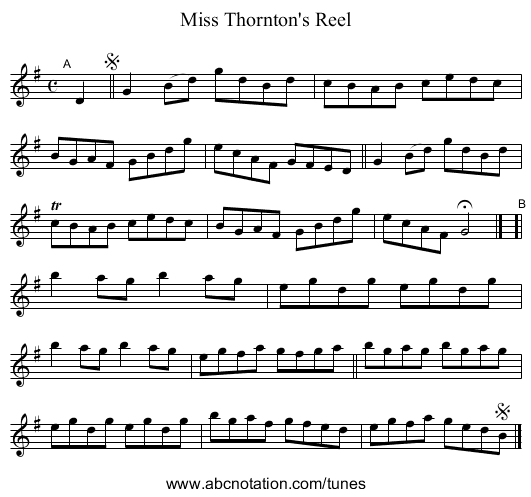 Miss Thornton's Reel - staff notation