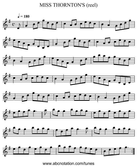 MISS THORNTON'S (reel) - staff notation