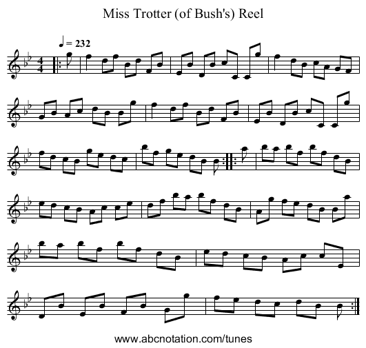 Miss Trotter (of Bush's) Reel - staff notation