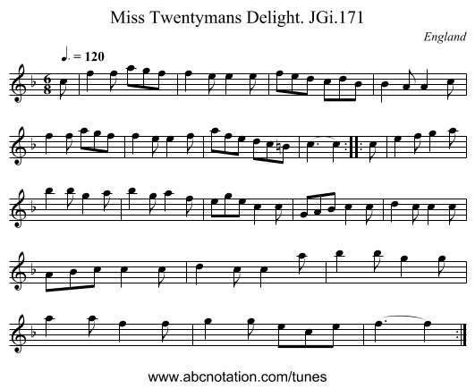 Miss Twentymans Delight. JGi.171 - staff notation