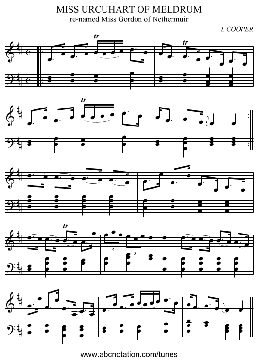 MISS URCUHART OF MELDRUM - staff notation