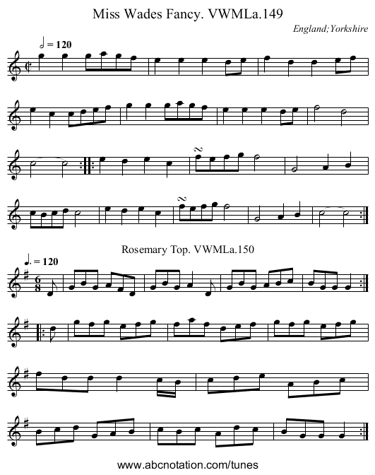 Miss Wades Fancy. VWMLa.149 - staff notation