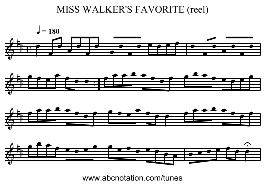 MISS WALKER'S FAVORITE (reel) - staff notation