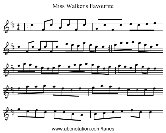 Miss Walker's Favourite - staff notation