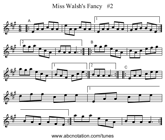 Miss Walsh's Fancy   #2 - staff notation