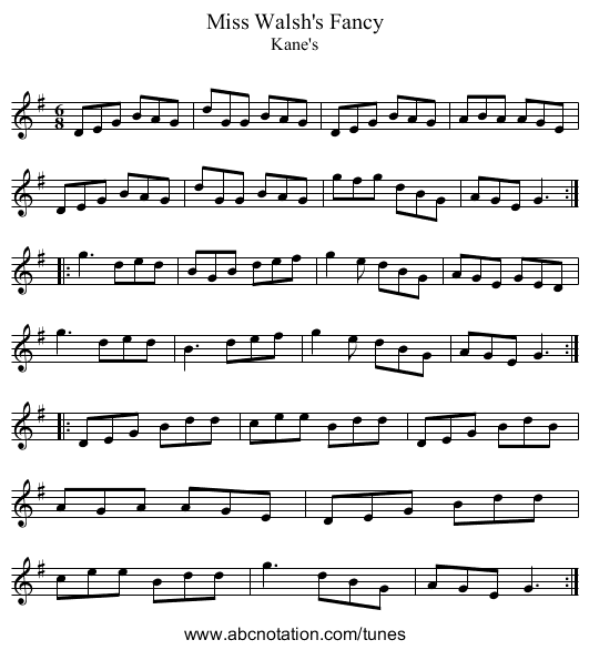 Miss Walsh's Fancy - staff notation