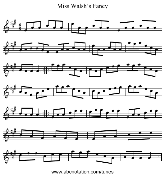 Miss Walsh’s Fancy - staff notation