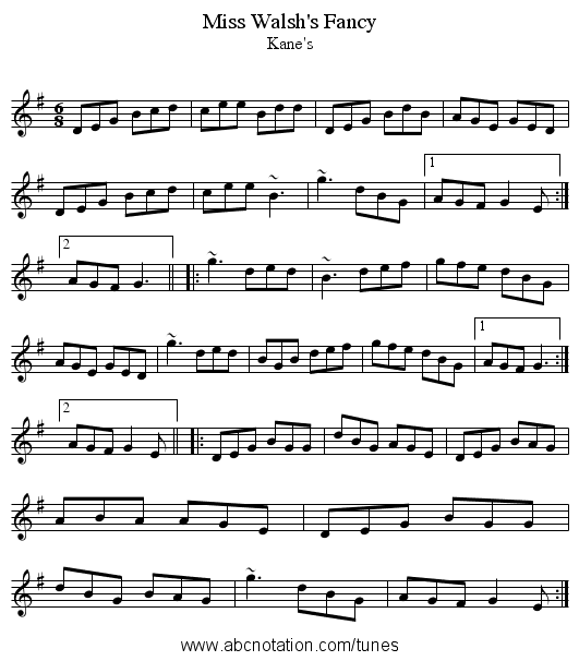 Miss Walsh's Fancy - staff notation