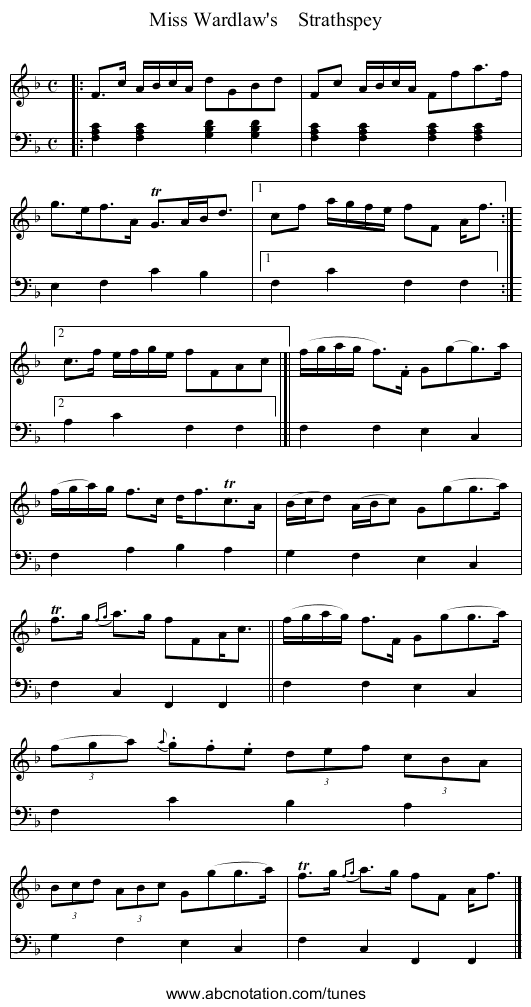 Miss Wardlaw's Strathspey - staff notation