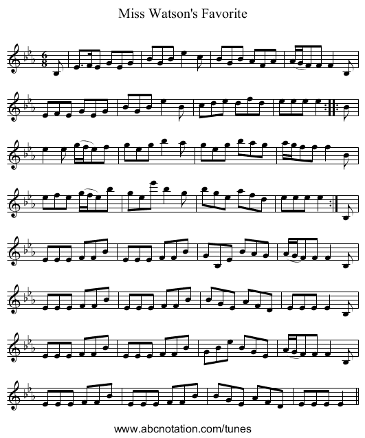 Miss Watson's Favorite - staff notation