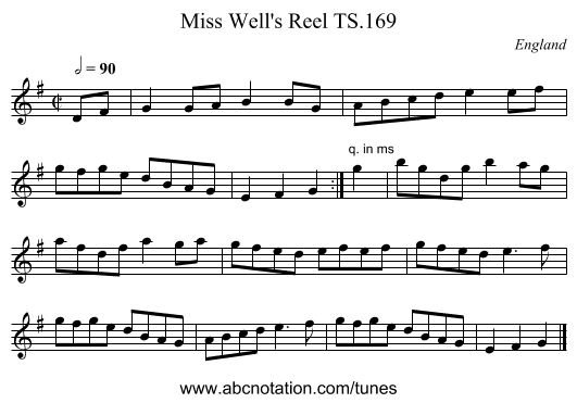 Miss Well's Reel TS.169 - staff notation