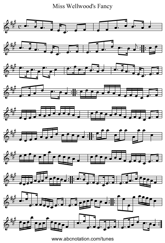 Miss Wellwood's Fancy - staff notation