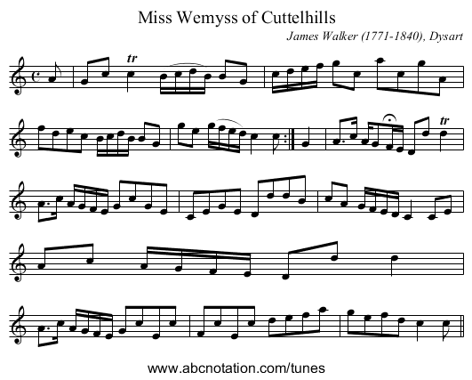 Miss Wemyss of Cuttelhills - staff notation