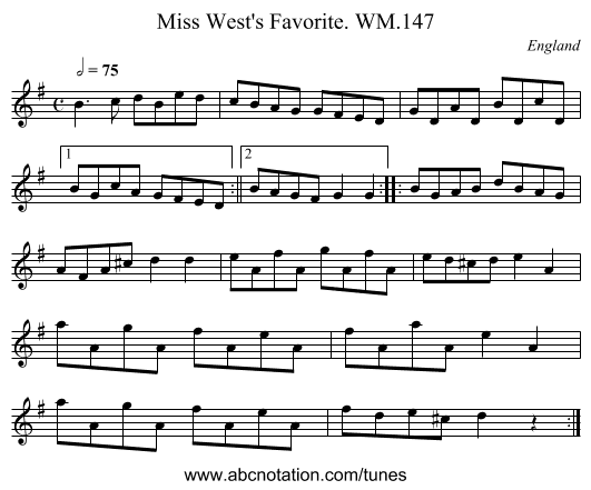 Miss West's Favorite. WM.147 - staff notation