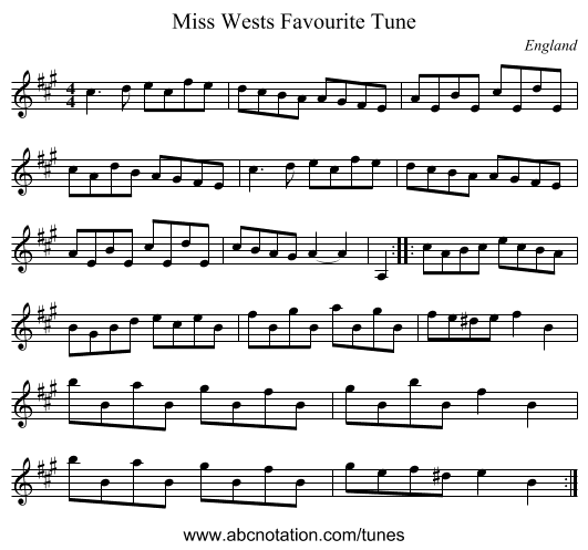 Miss Wests Favourite Tune - staff notation