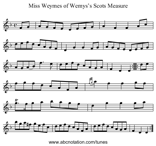 Miss Weymes of Wemys’s Scots Measure - staff notation