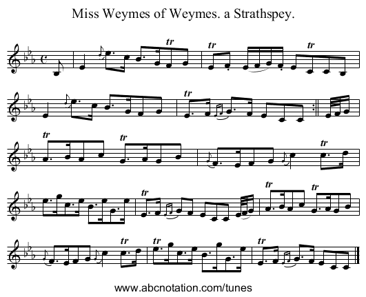 Miss Weymes of Weymes. a Strathspey. - staff notation