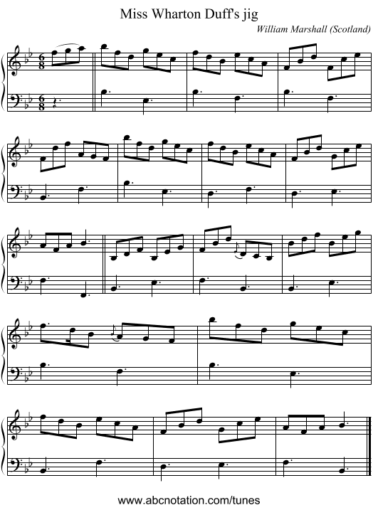 Miss Wharton Duff's jig - staff notation