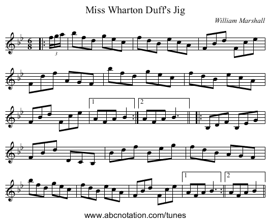 Miss Wharton Duff's Jig - staff notation