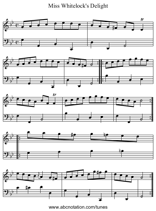 Miss Whitelock's Delight - staff notation