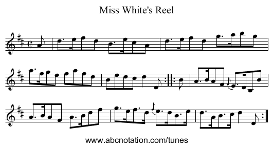 Miss White's Reel - staff notation