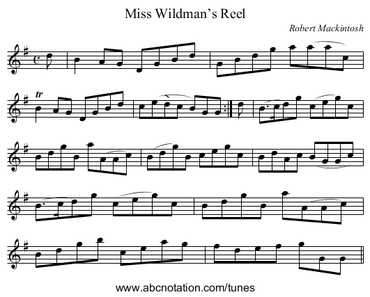 Miss Wildman’s Reel - staff notation