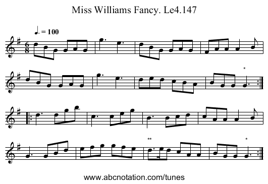 Miss Williams Fancy. Le4.147 - staff notation