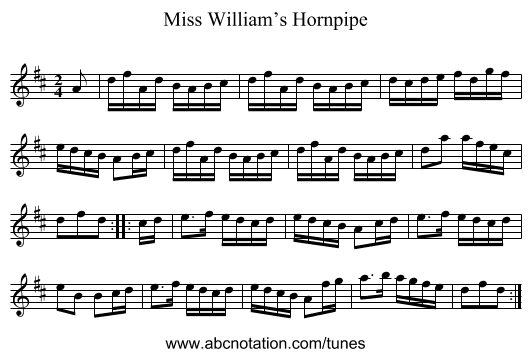 Miss William’s Hornpipe - staff notation