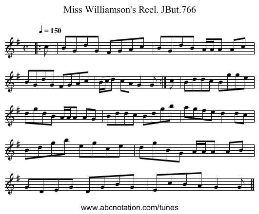Miss Williamson's Reel. JBut.766 - staff notation