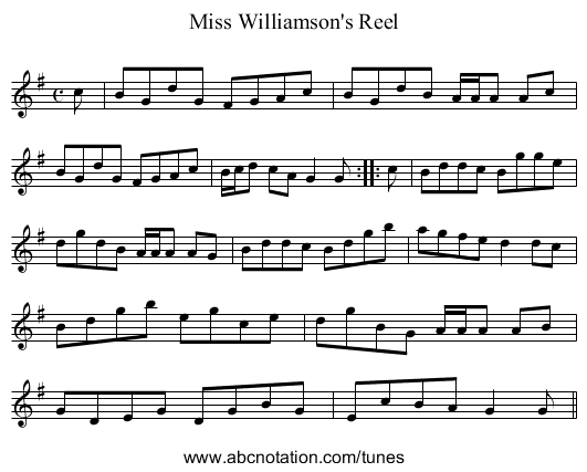 Miss Williamson's Reel - staff notation