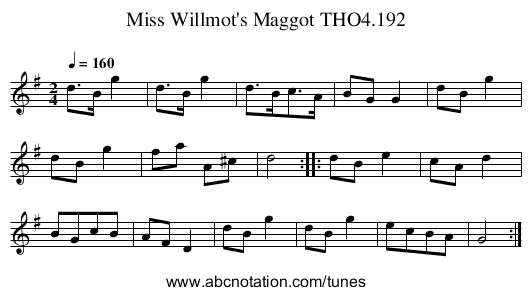 Miss Willmot's Maggot THO4.192 - staff notation