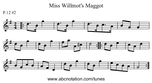Miss Willmot's Maggot - staff notation