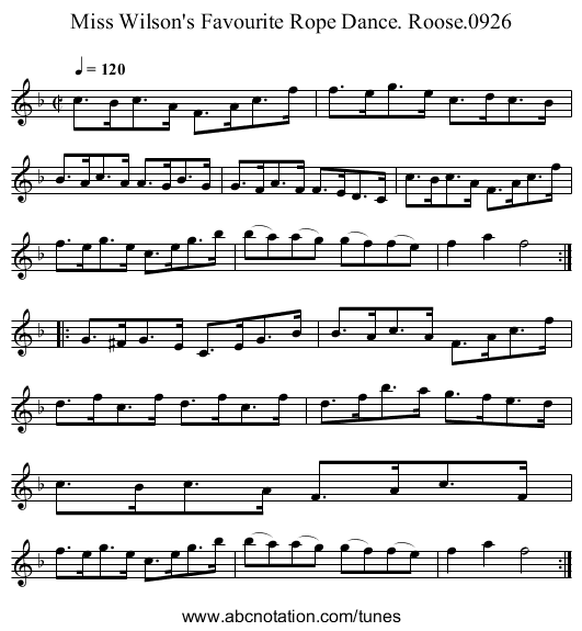 Miss Wilson's Favourite Rope Dance. Roose.0926 - staff notation