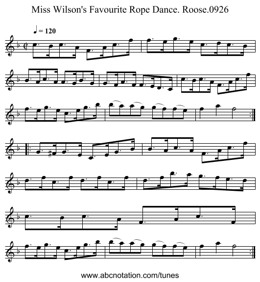 Miss Wilson's Favourite Rope Dance. Roose.0926 - staff notation