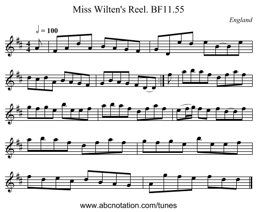 Miss Wilten's Reel. BF11.55 - staff notation