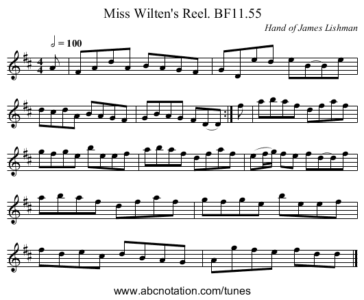 Miss Wilten's Reel. BF11.55 - staff notation