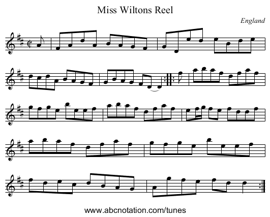 Miss Wiltons Reel - staff notation