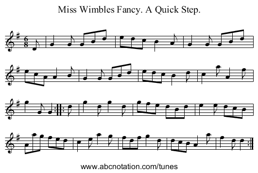 Miss Wimbles Fancy. A Quick Step. - staff notation