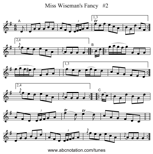 Miss Wiseman's Fancy   #2 - staff notation