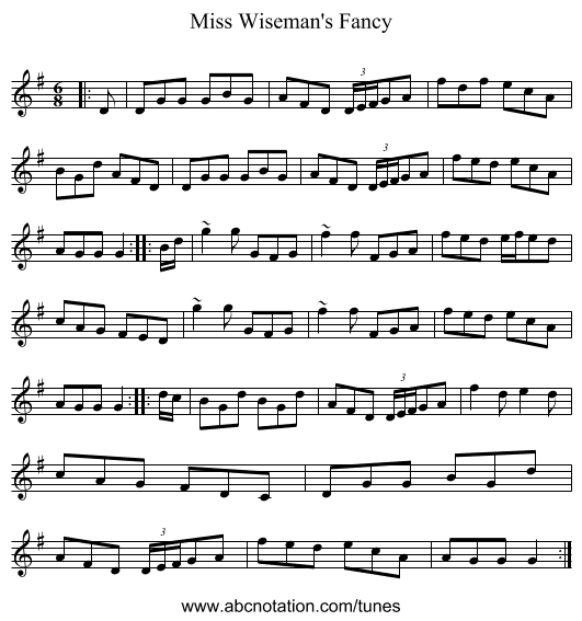 Miss Wiseman's Fancy - staff notation