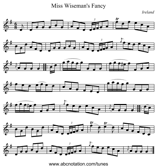 Miss Wiseman's Fancy - staff notation
