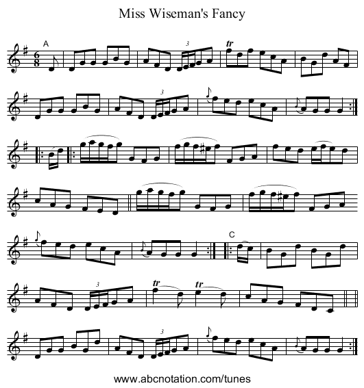 Miss Wiseman's Fancy - staff notation